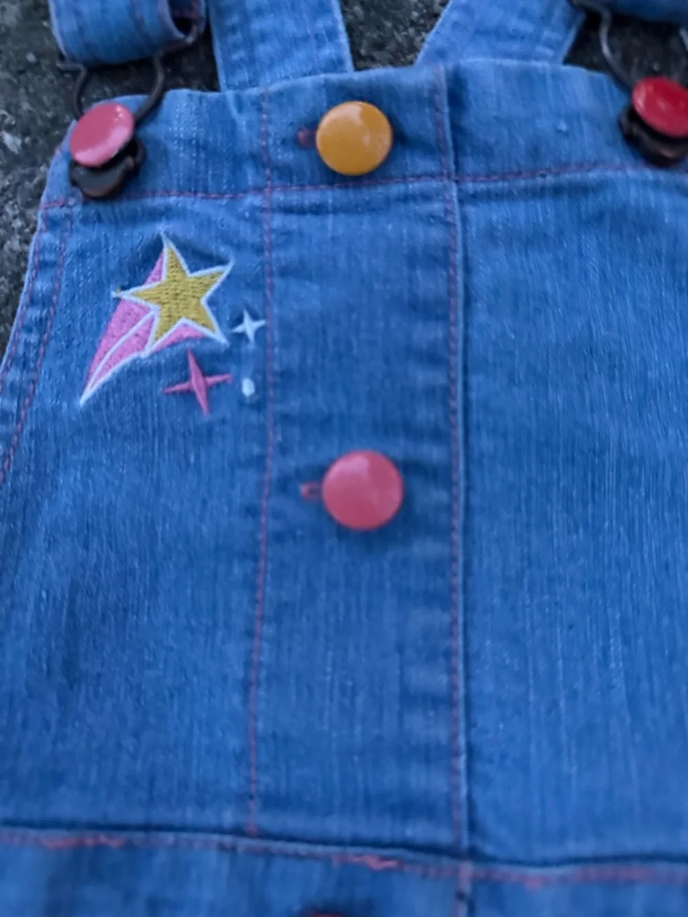 Disney Light Blue Denim Overall Dress with Pink Stitching